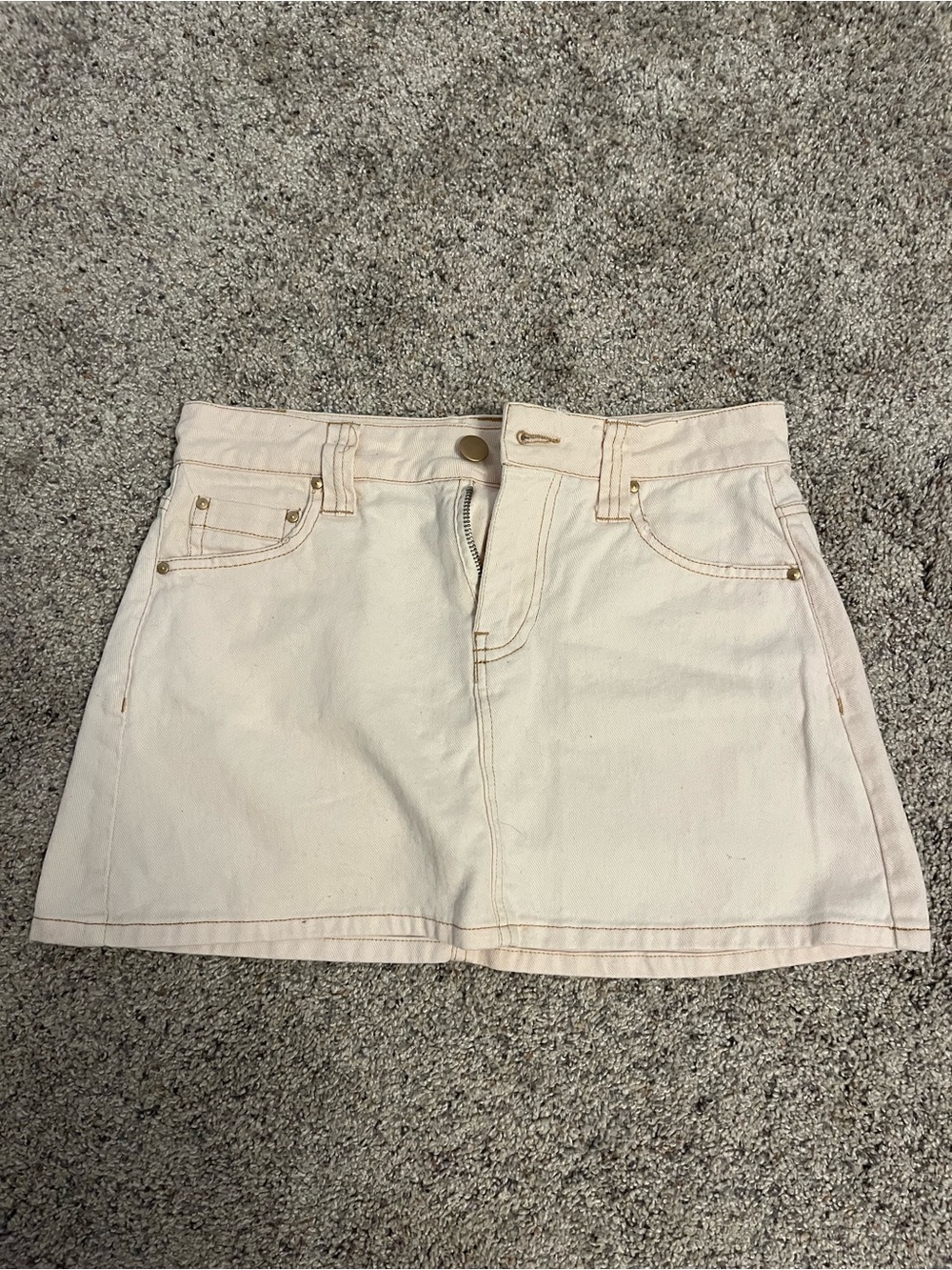 Altar'd State Cream Denim Mini Skirt with Gold Hardware